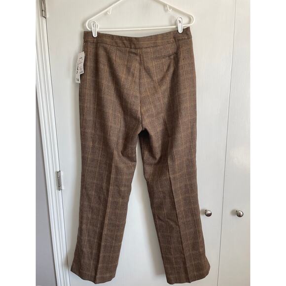 David N brown plaid 100% wool pants wide leg zipper career dressy lined Size 14 - Picture 2 of 6
